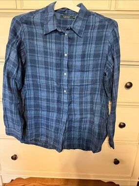 Lauren Ralph Lauren Blue and Gray Plaid Casual Shirt